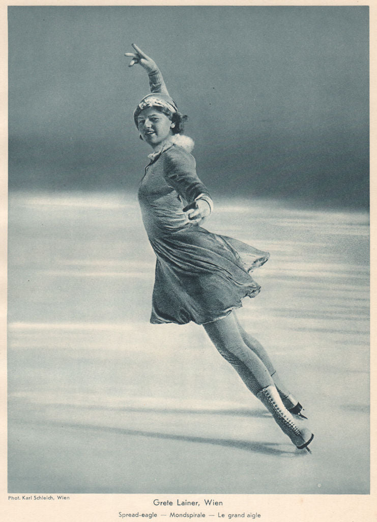 ICE FIGURE SKATING. Grete Lainer, Wien - Spread-eagle - Mondspirale 1935 print